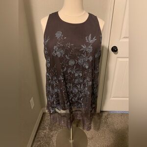 T-39 Logo Lavish Dark Taupe Tunic with Steel Floral Embroidery